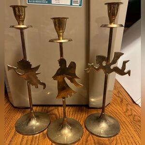 Brass Christmas candle holders - set of 3
